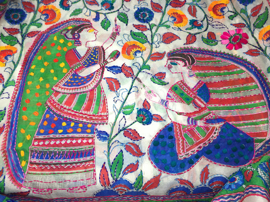 Kantha Stitch Dupatta on Madhubani Motifs