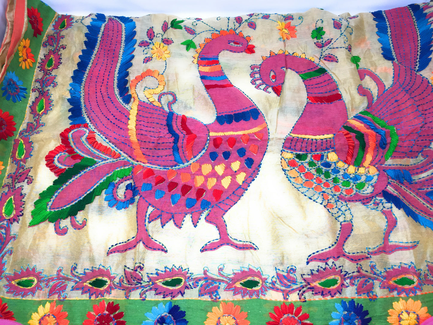 Kantha Embroidered Dupatta on Madhubani Painting