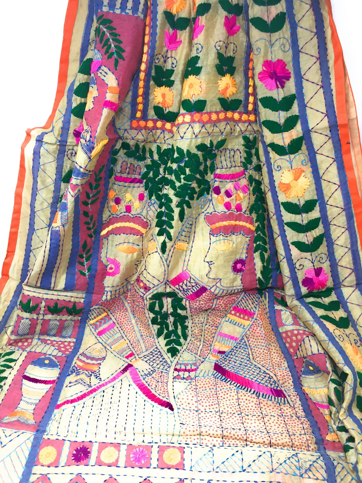 Embroidered Stole - Kantha Work on Madhubani Art Form