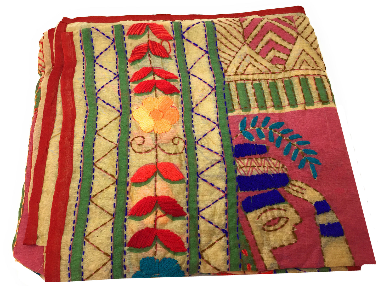 Cotton Embroidery Dupatta Kantha Work on Madhubani Painting