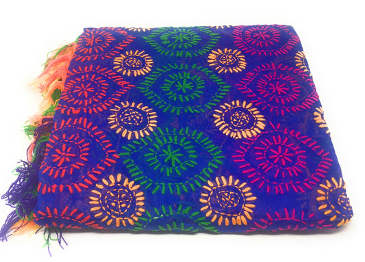 Blue Embroidered Dupatta Multicolour Kantha Work