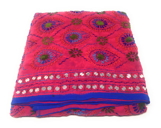Multicolour Kutchi Embroidered Dupatta in Pink