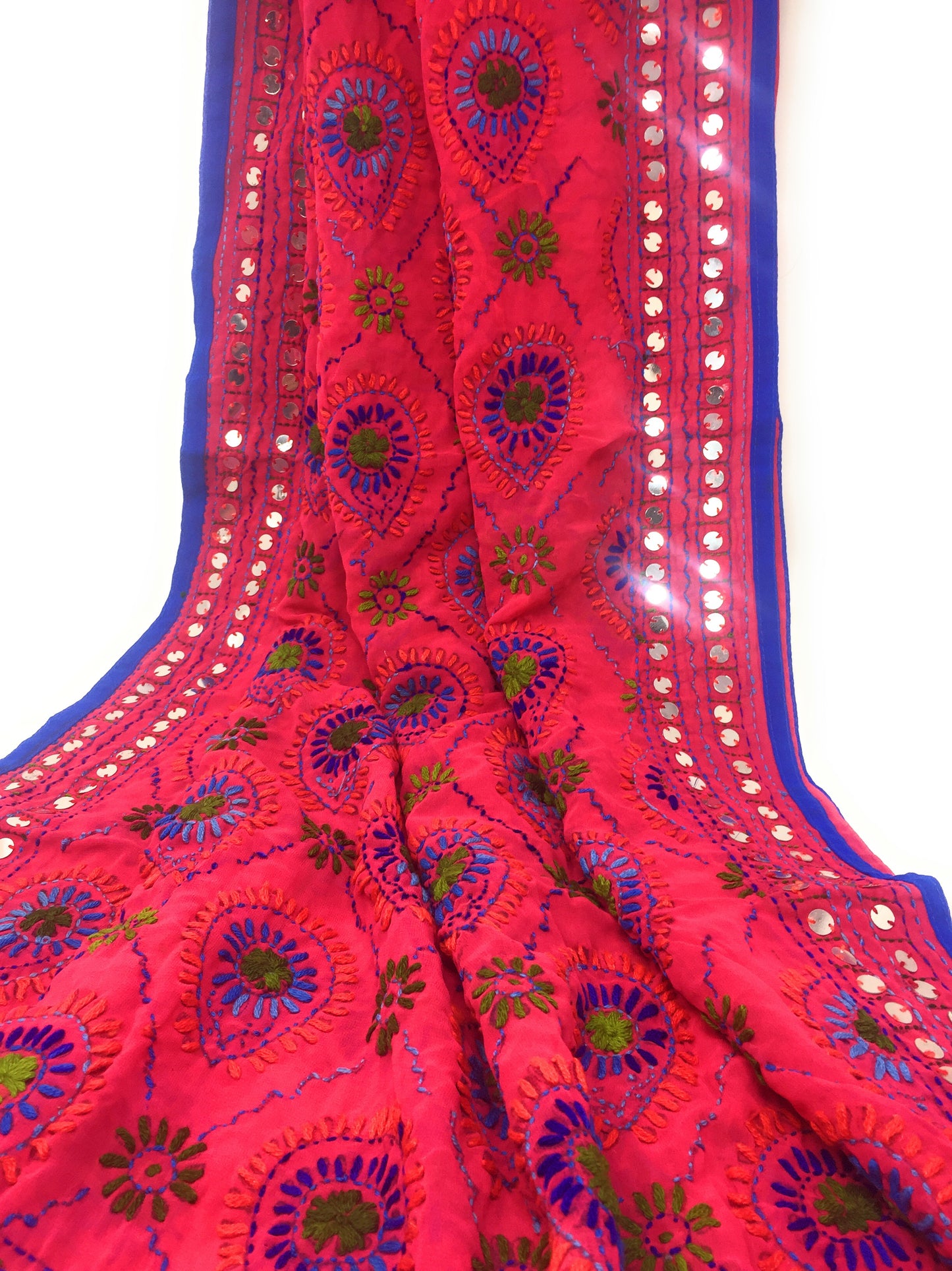 Multicolour Kutchi Embroidered Dupatta in Pink