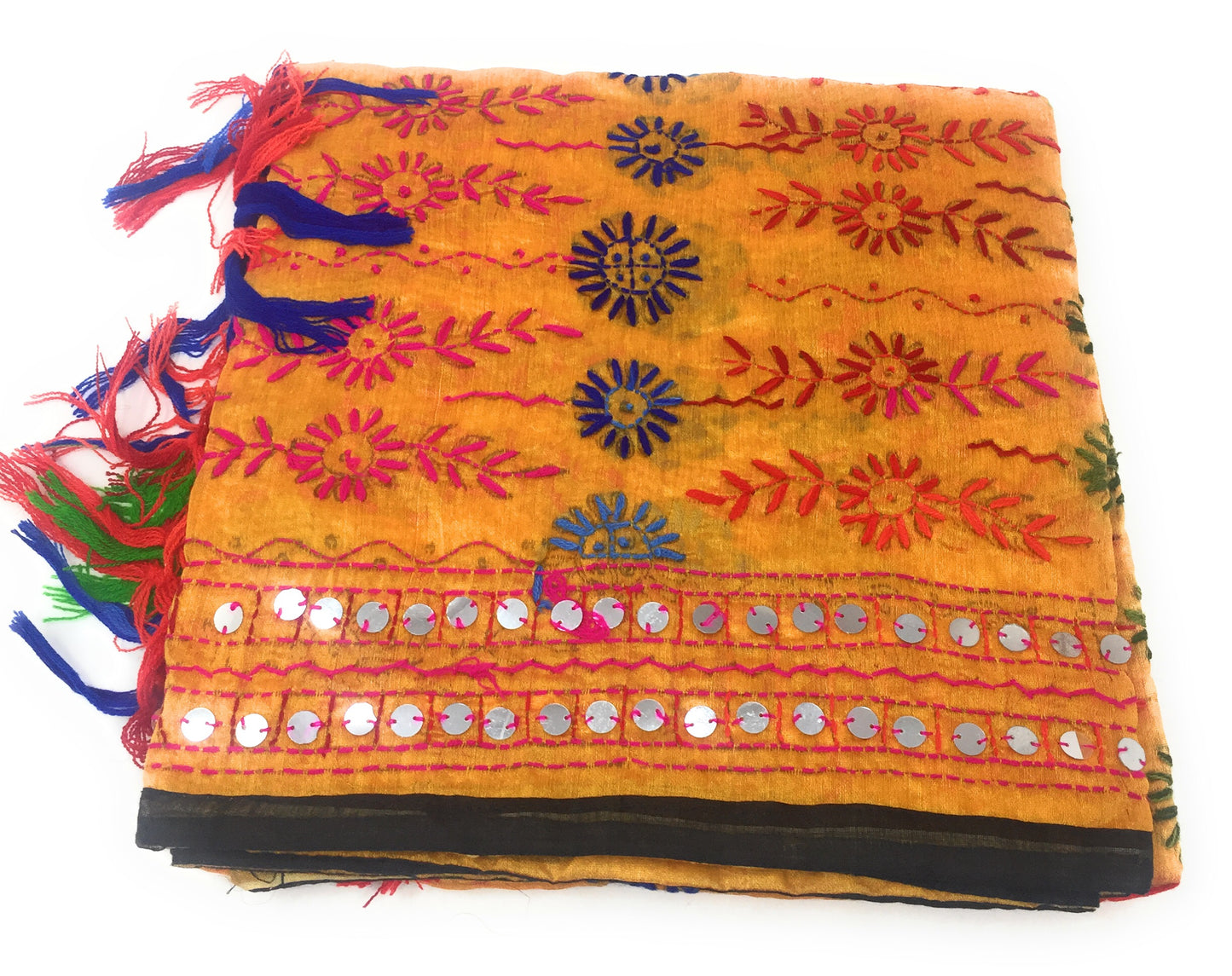 Orange Black Handwork Kutchi Embroidery Dupatta