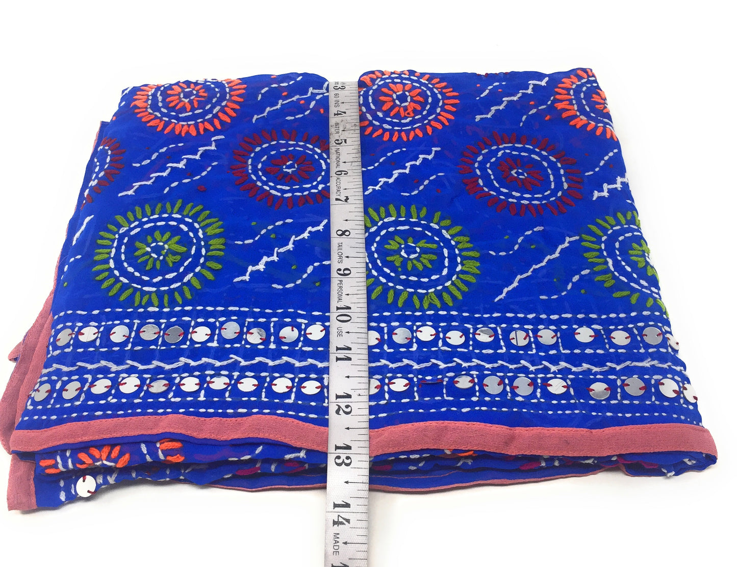 Blue Phulkari Dupatta, Multi Colour Embroidery, Mirror Work