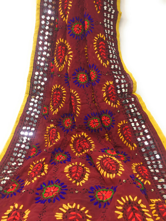 Phulkari Work Dupatta in Maroon