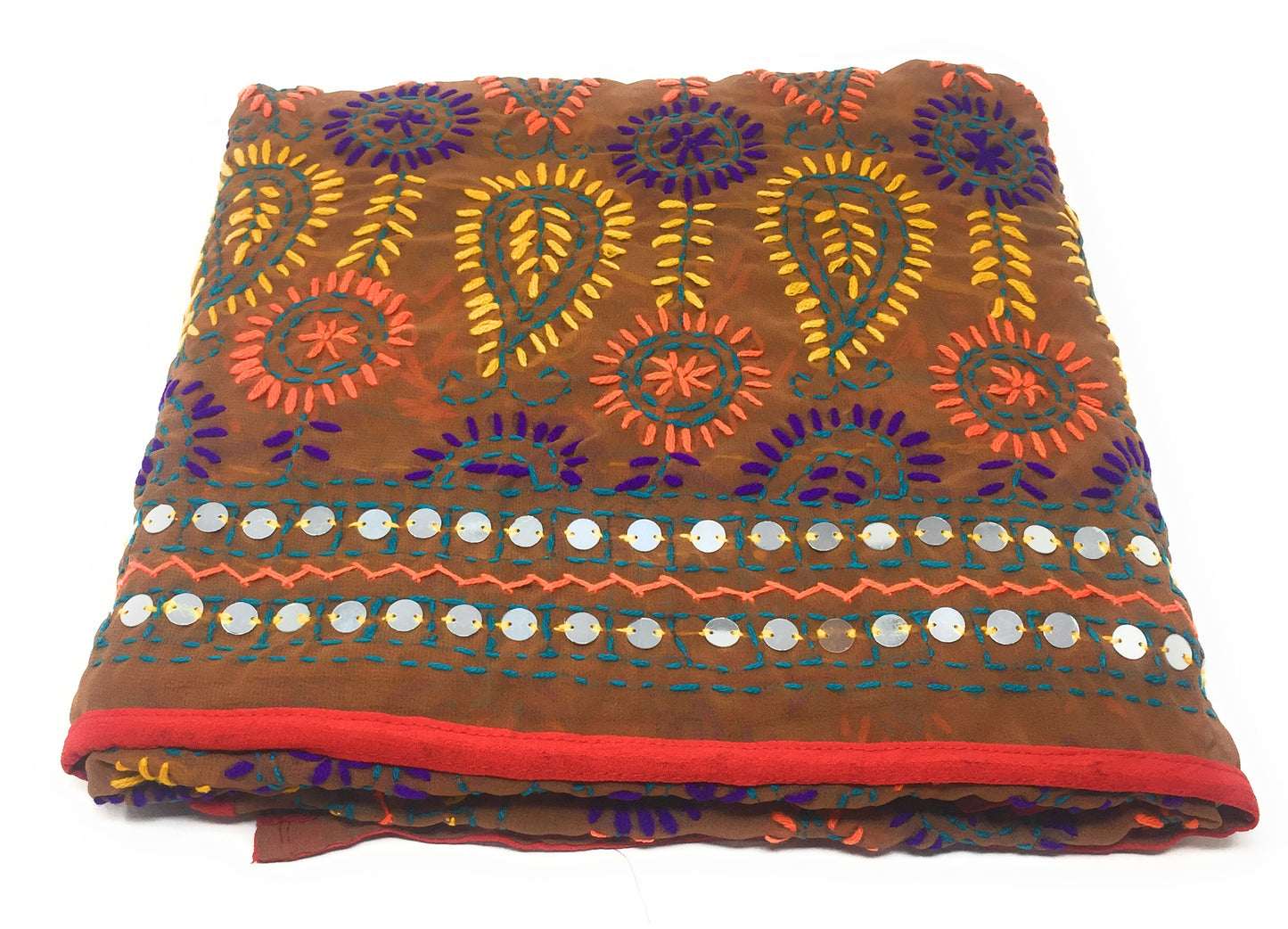 Phulkari Embroidery Dupatta in Beige Paper Mirror Work