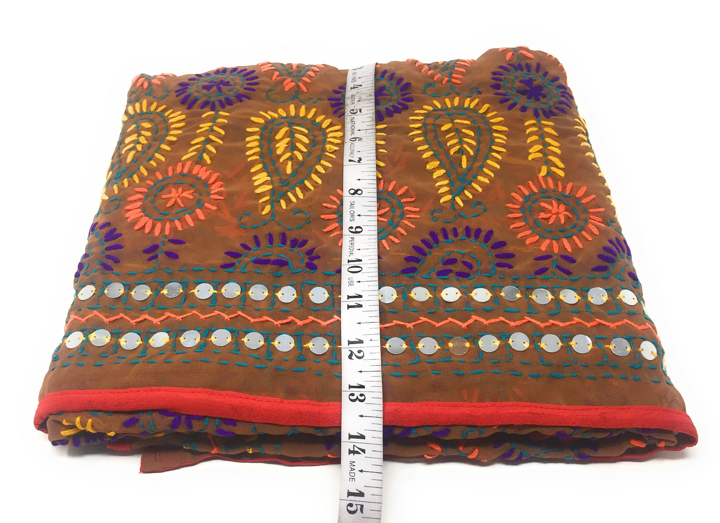 Phulkari Embroidery Dupatta in Beige Paper Mirror Work