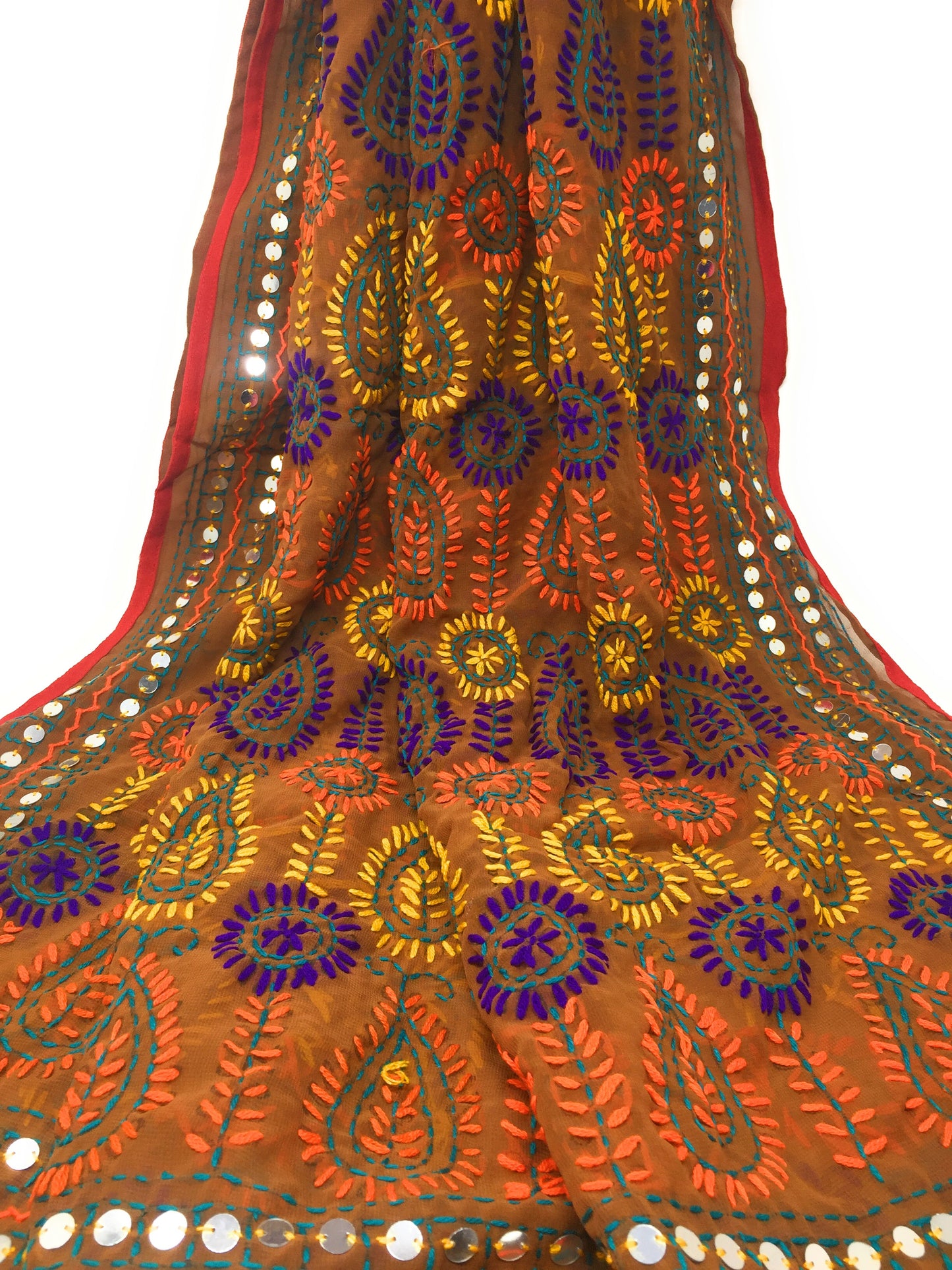 Phulkari Embroidery Dupatta in Beige Paper Mirror Work