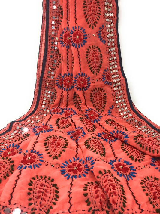 Multicolour Phulkari Dupatta in Peach