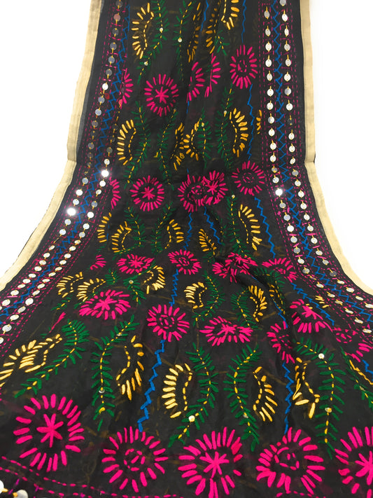 Multicolor Kutchi Embroidered Dupatta in  Black Colour Base