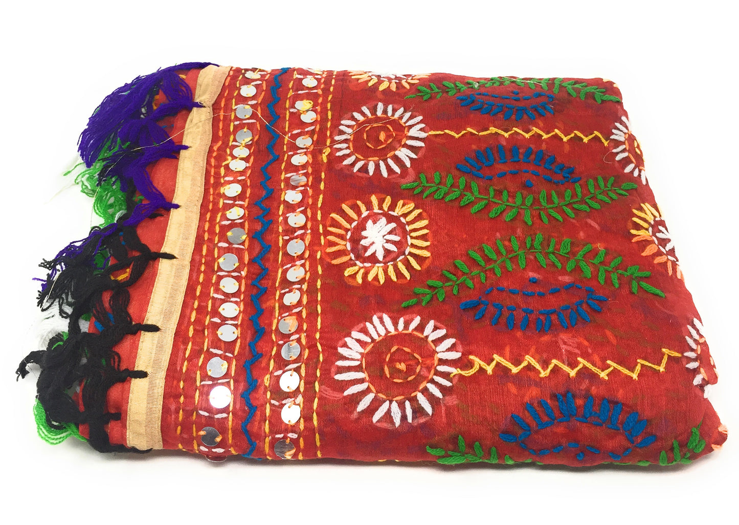 Handwork Chunni in Orange, Multicolor Work Chanderi Dupatta