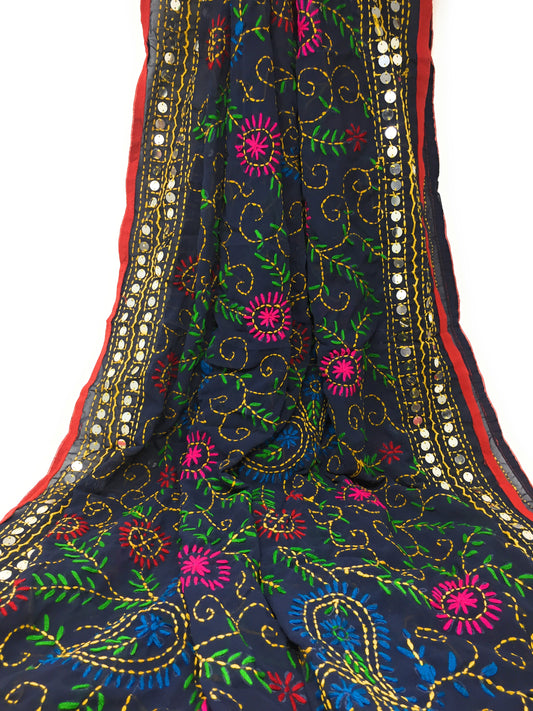 Navy Blue Phulkari Handwork Dupatta