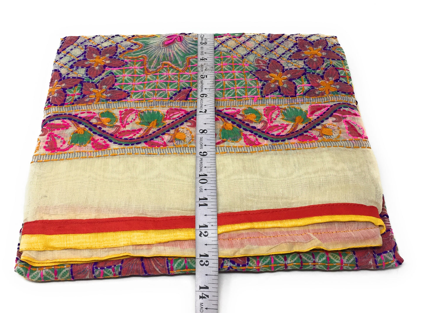 Handmade Dupatta - Kantha Embroidery on Madhubani Motif
