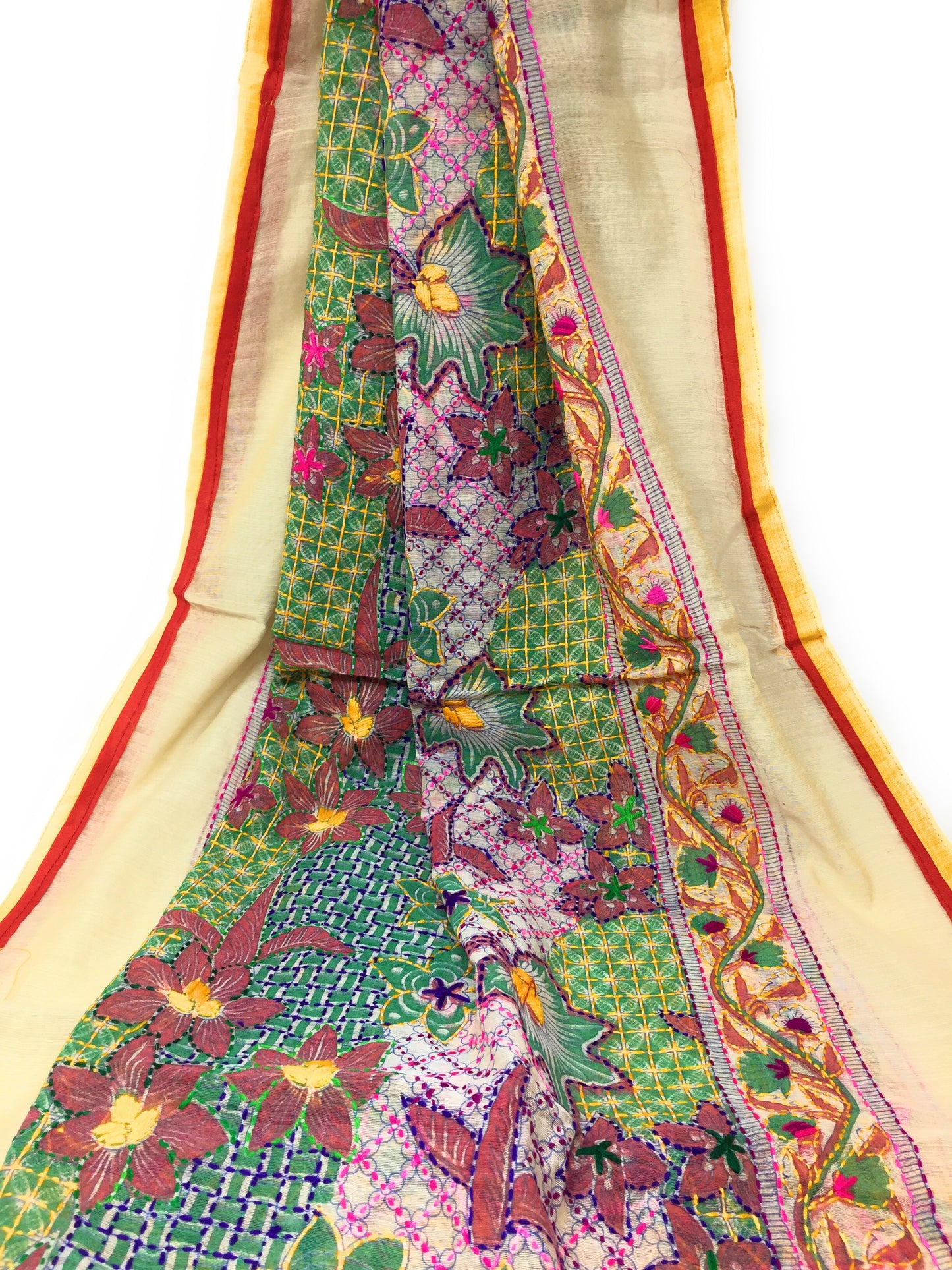 Full Embroidery Dupatta - Kanha Work on Madhubani Art