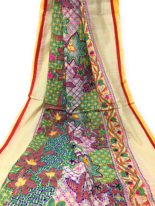 Full Embroidery Dupatta - Kanha Work on Madhubani Art