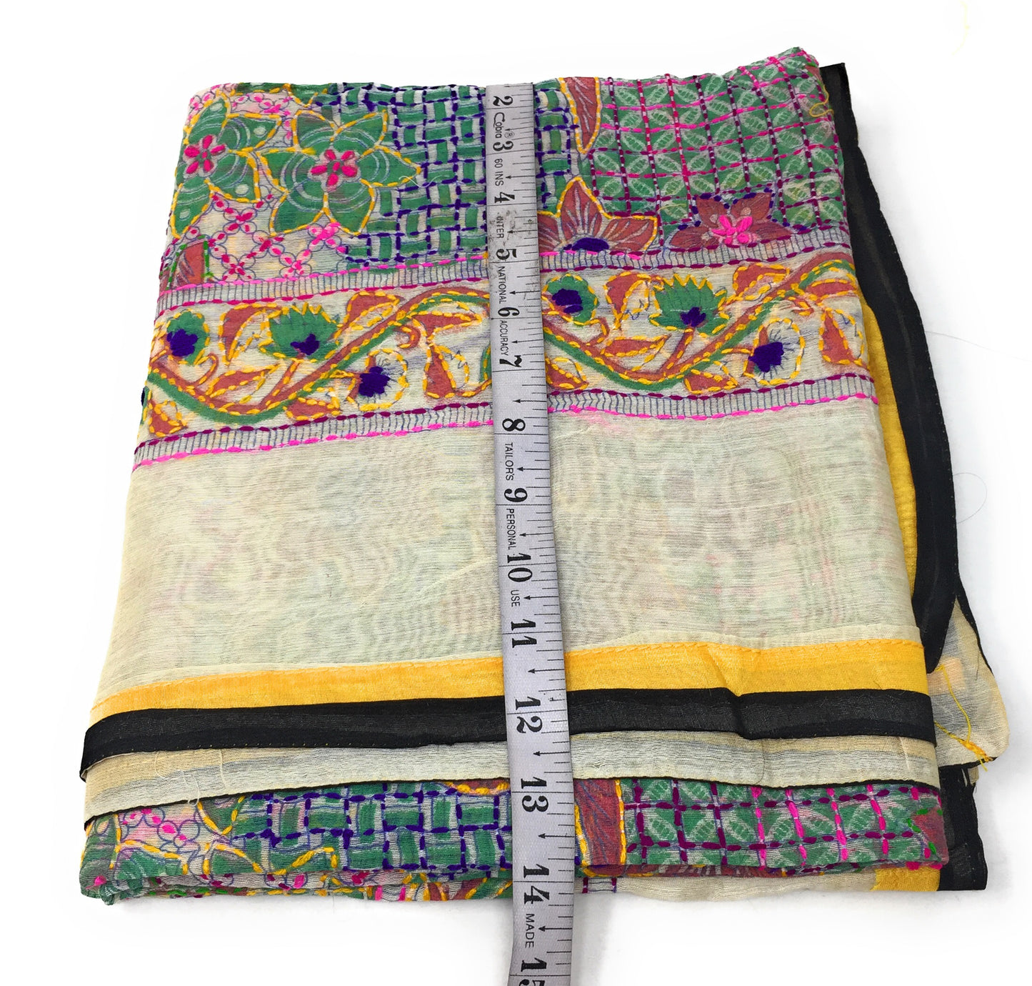 Kantha Embroidery Dupatta, Multicolou Work on Madhubani Painting