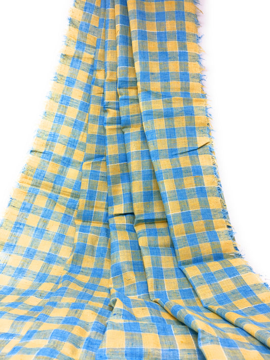 Sea Blue Jacquard Cotton Material In Sea Blue & Yellow Thread