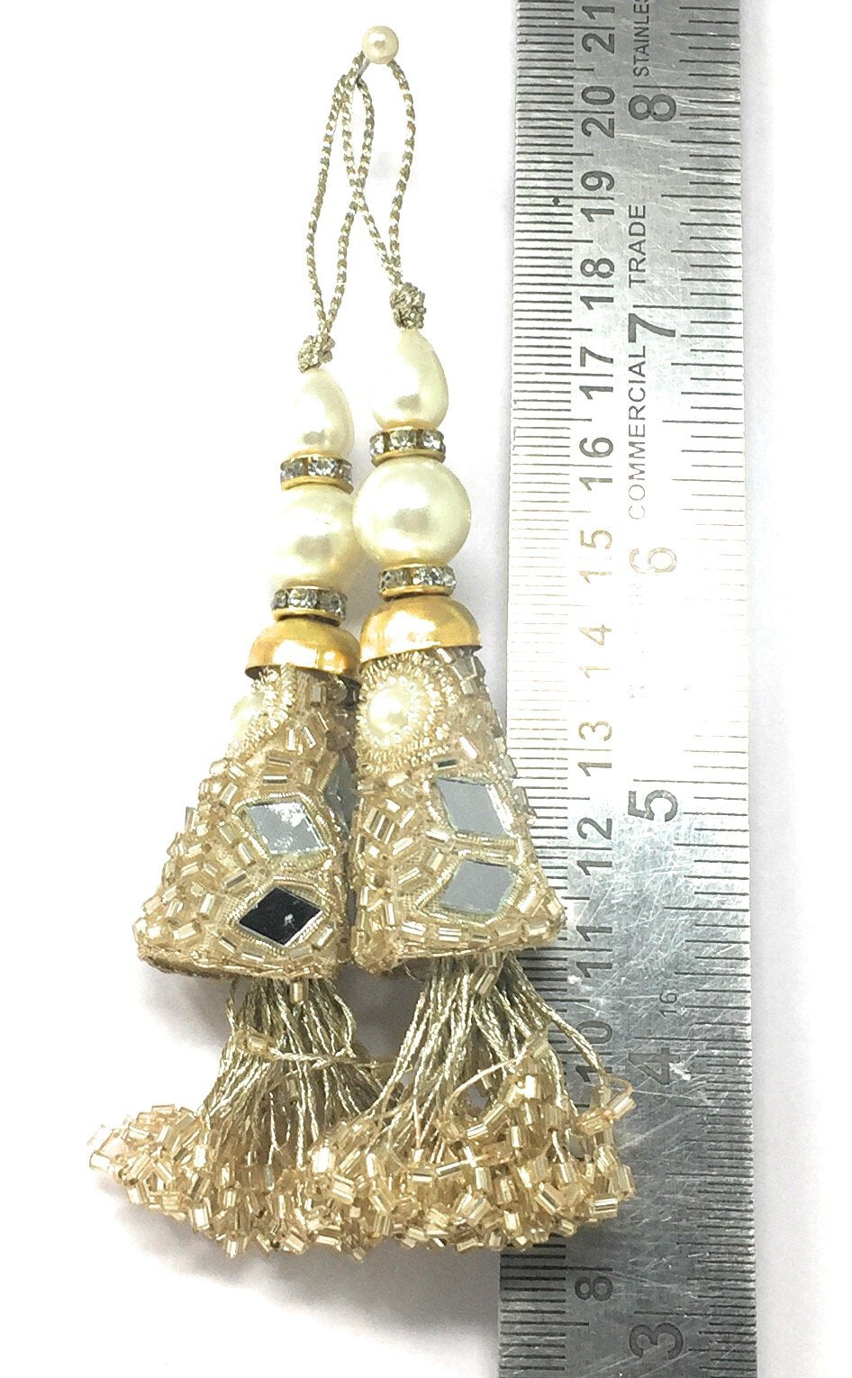 Silver Real Mirror, Sequins Lehenga Dori Latkan - Set of 2