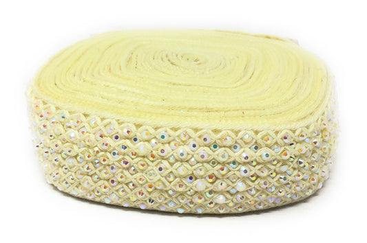 Pastel Yellow Beaded Embroidered Saree Border Trim - 9 Meter Roll