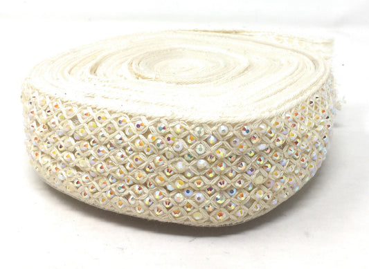 Pastel Pink Beaded Embroidered Saree Border Trim - 9 Meter Roll