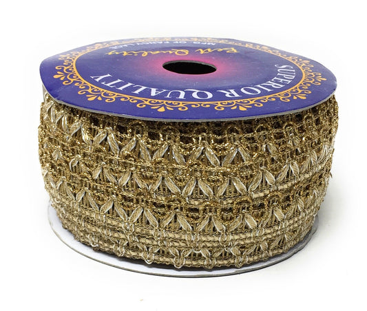 Copper Beaded Embroidered Saree Border Trim - 9 Meter Roll