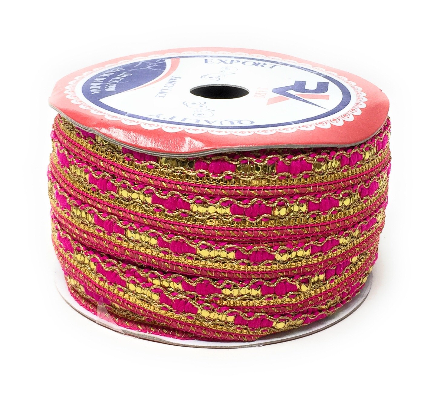 Rani Pink Beaded Embroidered Saree Border Trim - 9 Meter Roll