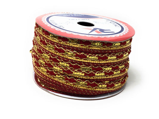 Orange Beaded Embroidered Saree Border Trim - 9 Meter Roll