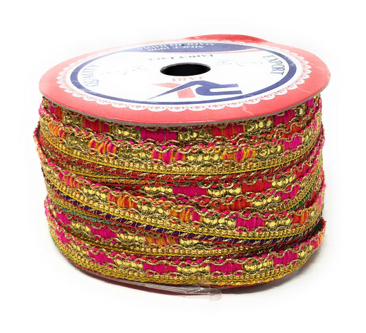 Red Beaded Embroidered Saree Border Trim - 9 Meter Roll