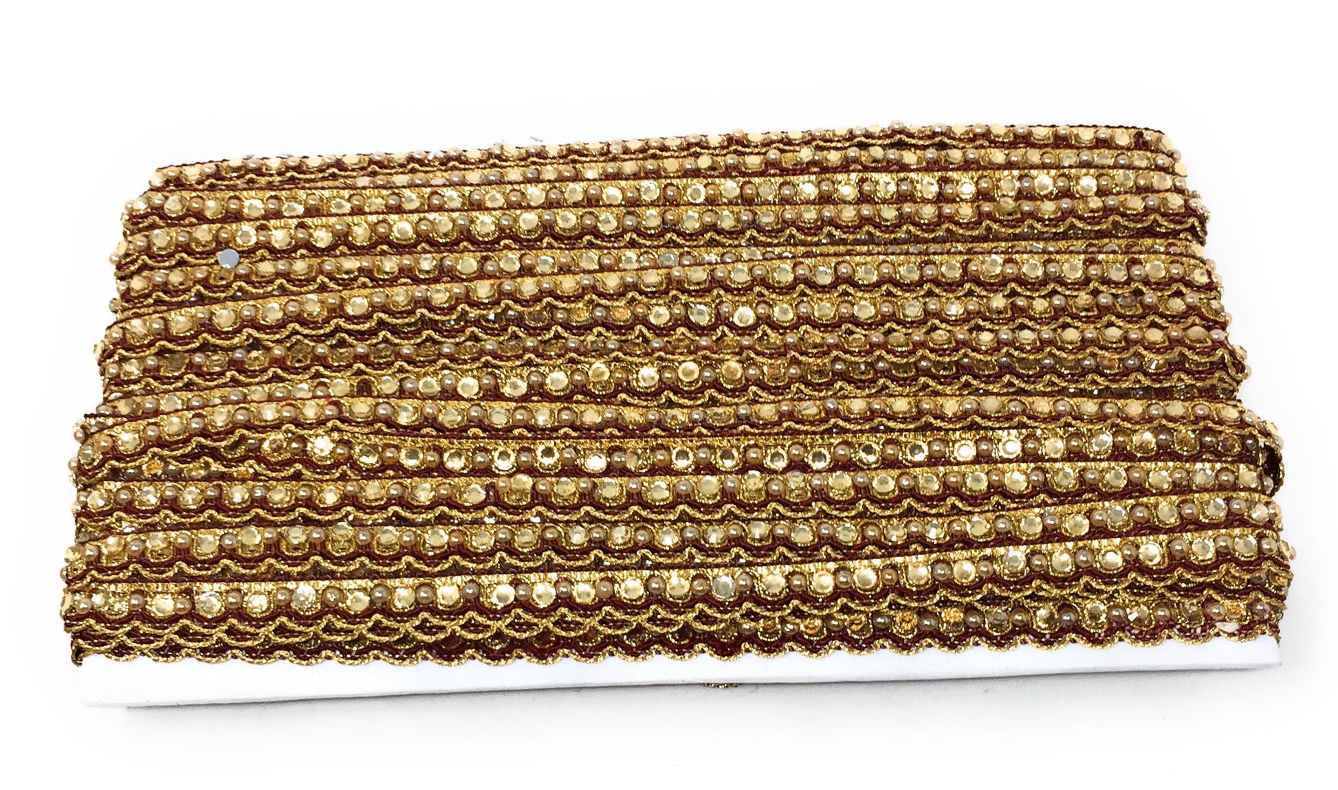 Maroon Pearl Beaded Saree Border Trim - 9 Meter Roll