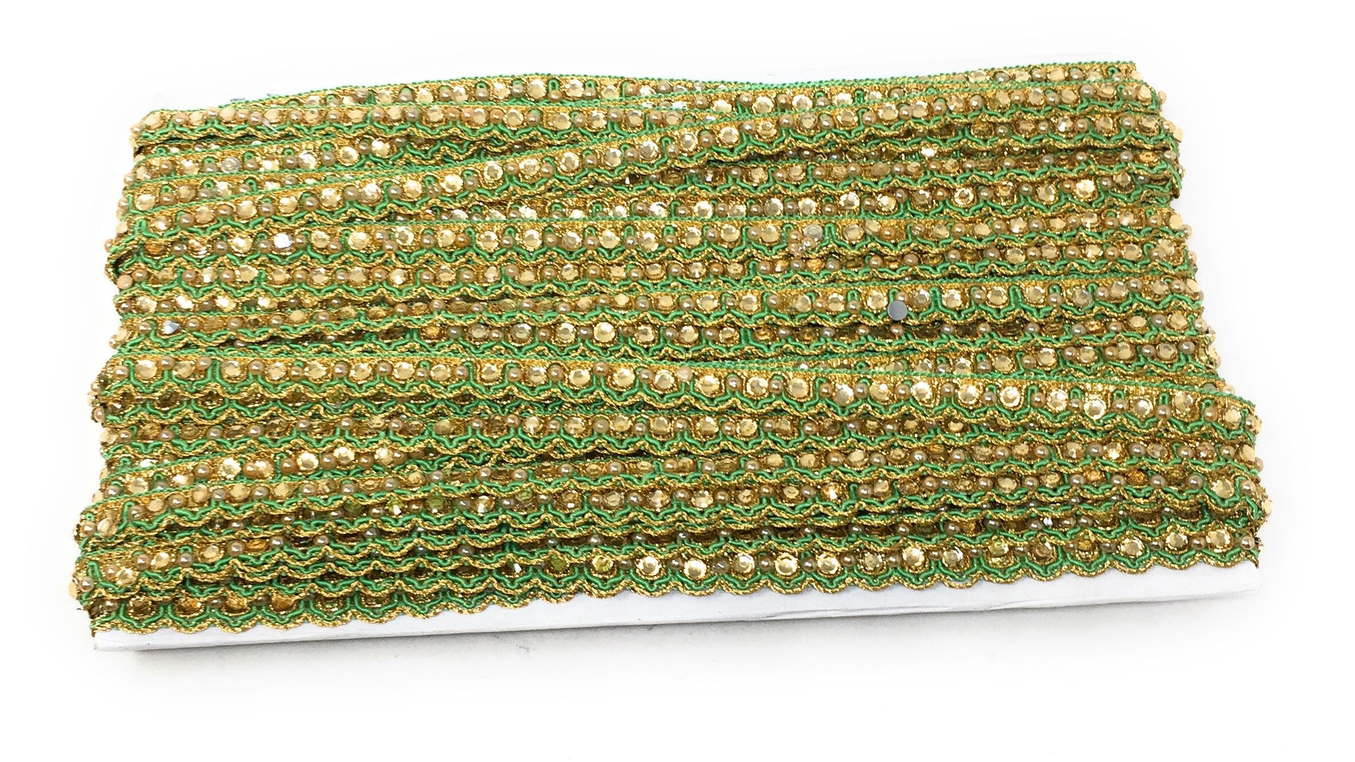 Dull Gold Pearl Beaded Saree Border Trim - 9 Meter Roll