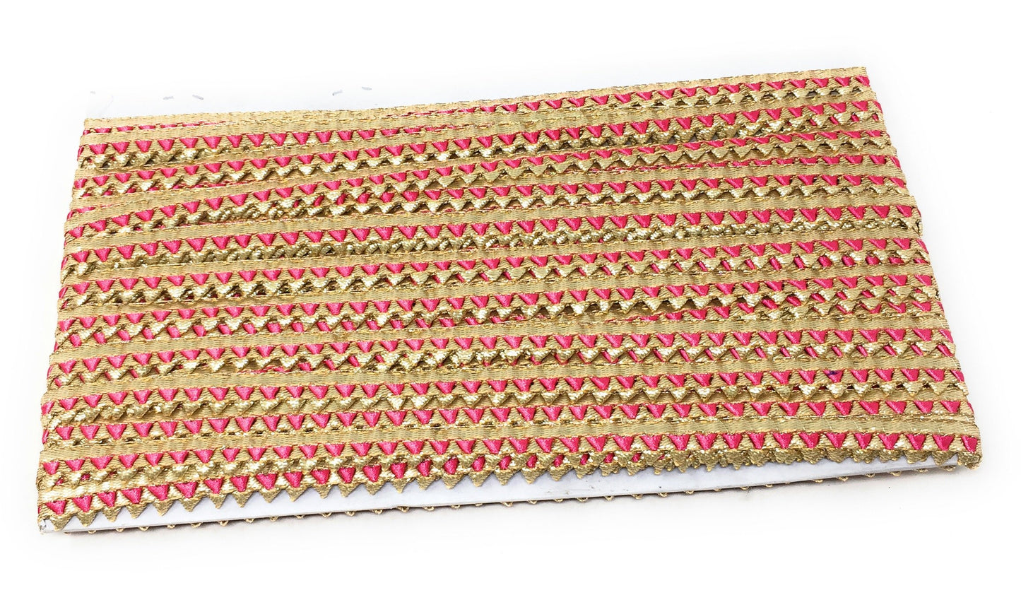 Pink Gota Patti Embroidery Saree Border Trim - 9 Meter Roll