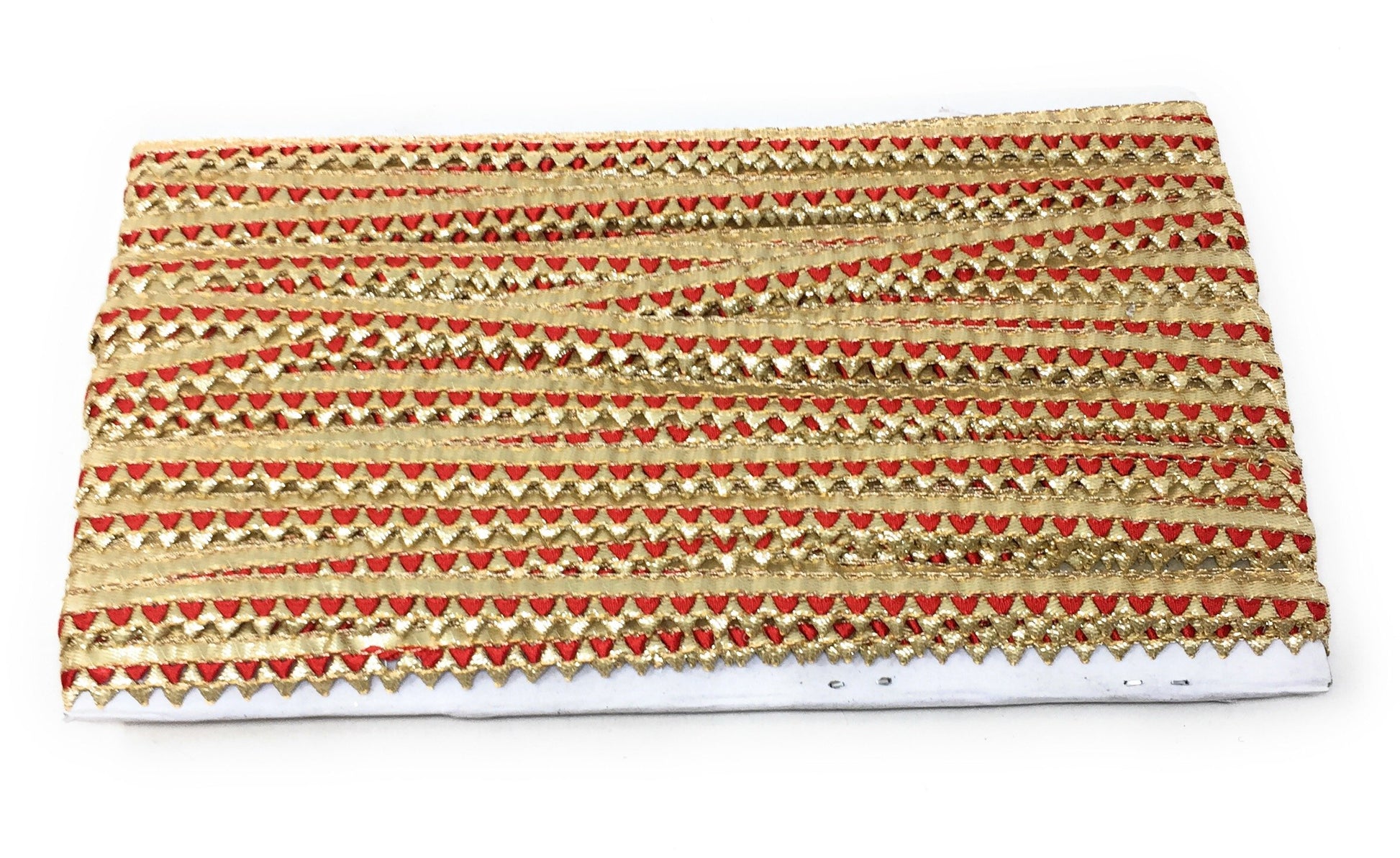 Red Gota Patti Embroidery Saree Border Trim - 9 Meter Roll
