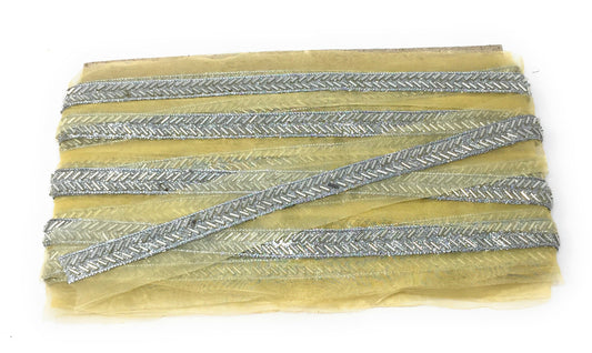 Silver Embroidered Saree Border Trim - 9 Meter Roll