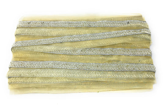 Water Silver Embroidered Saree Border Trim - 9 Meter Roll