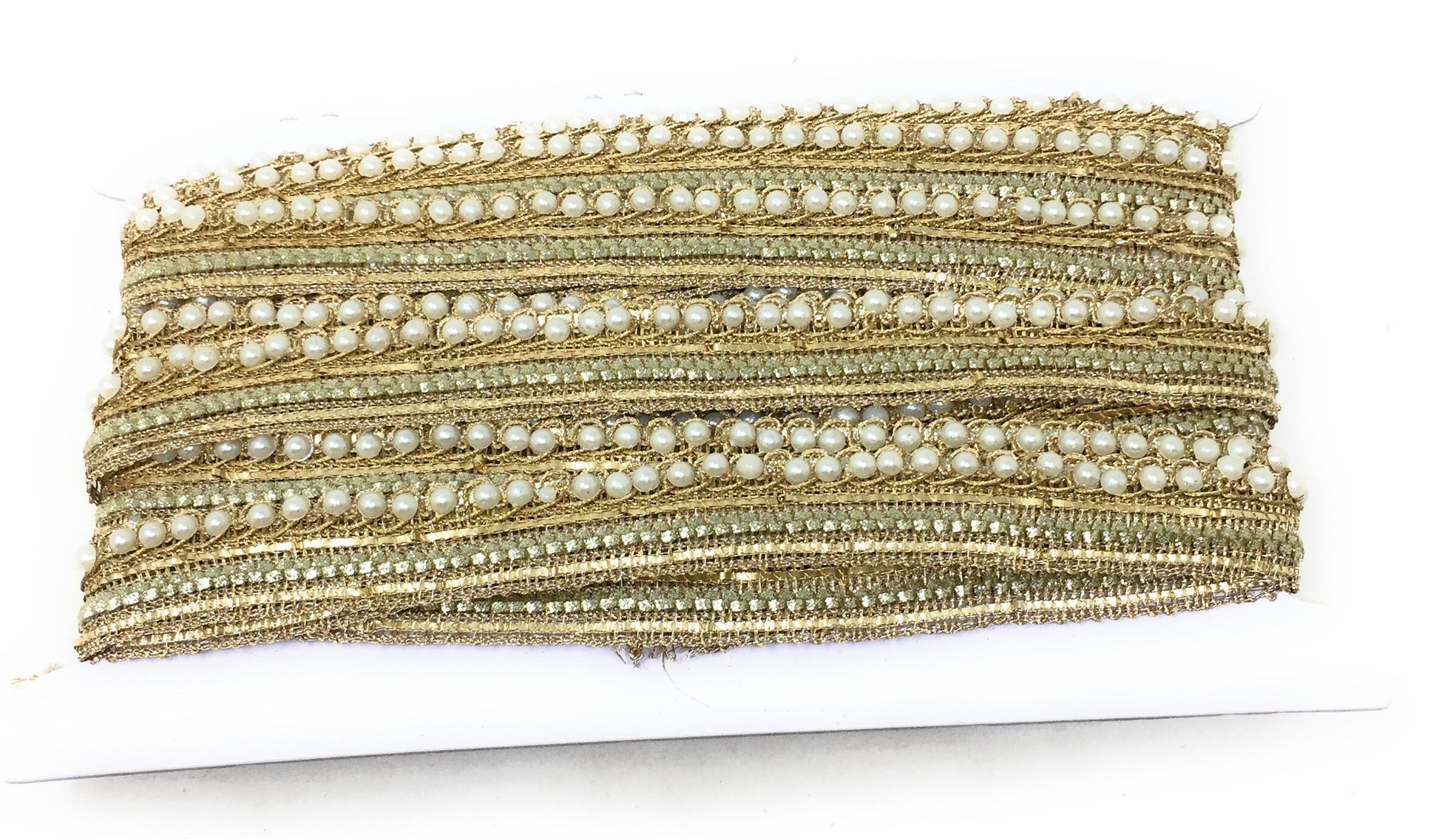 Water Gold Pearl Beaded Saree Border Trim - 9 Meter Roll