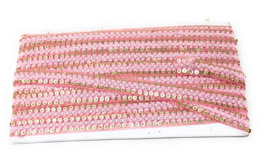 Light Pink Sequins Embroidery Saree Border Trim - 9 Meter Roll