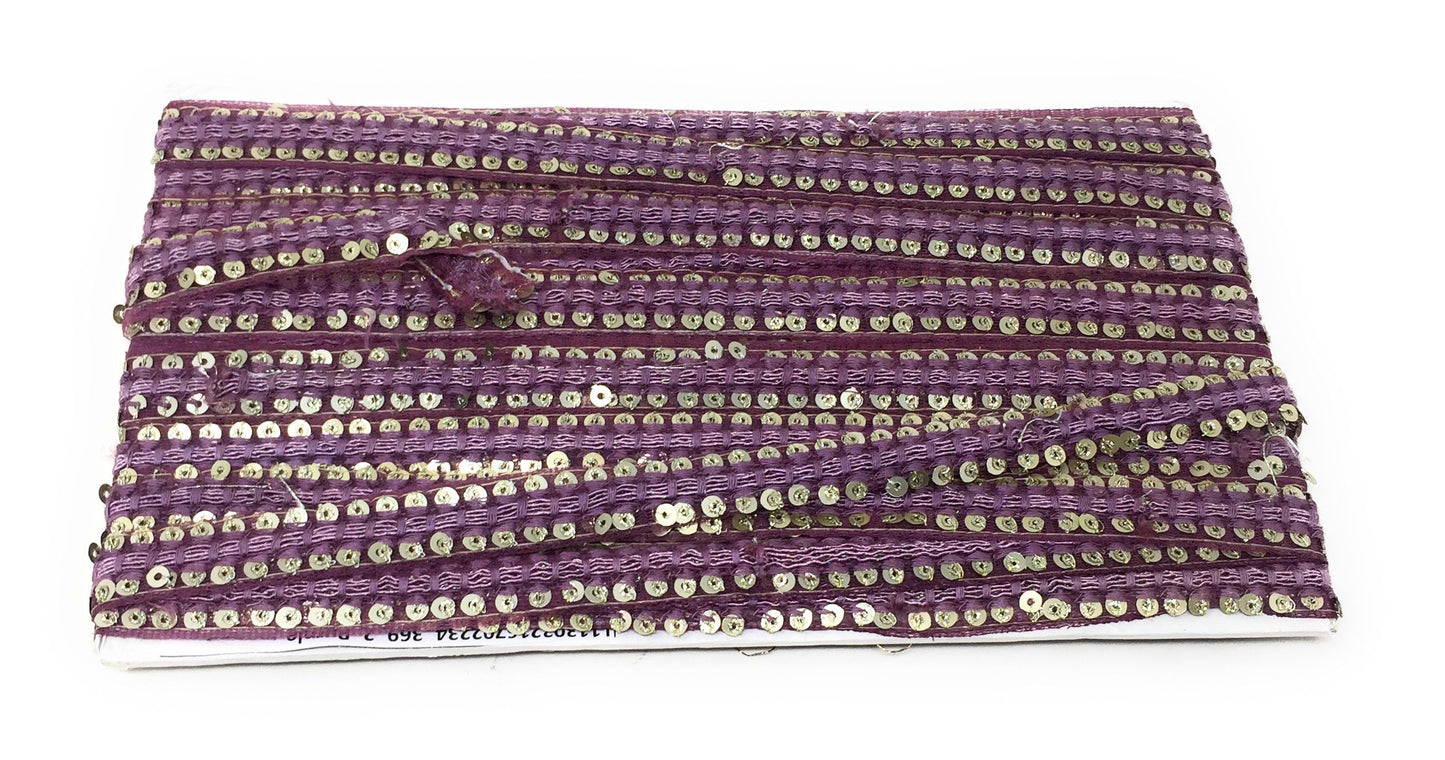 Purple Sequins Embroidery Saree Border Trim - 9 Meter Roll