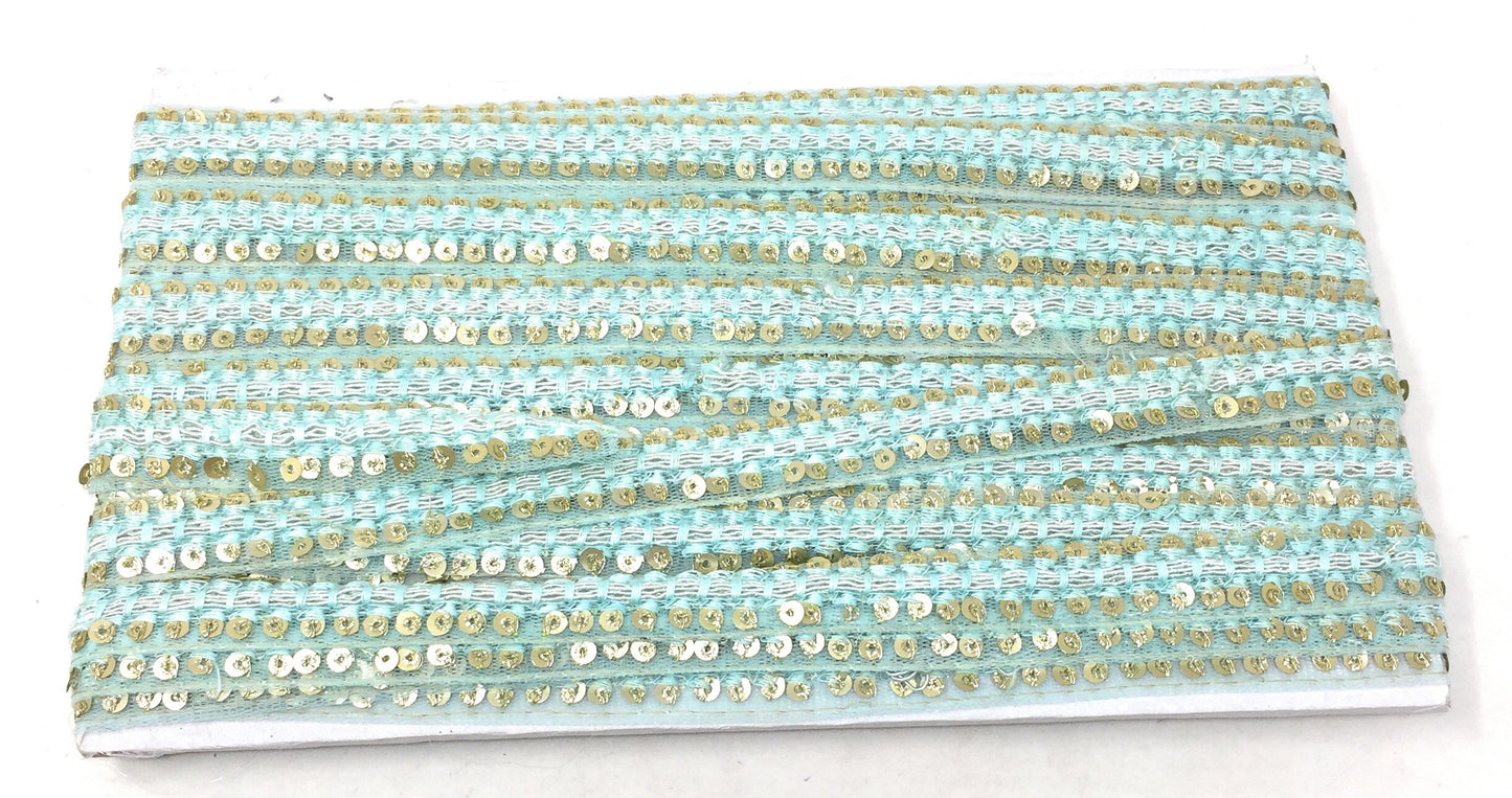 Sea Blue Sequins Embroidery Saree Border Trim - 9 Meter Roll