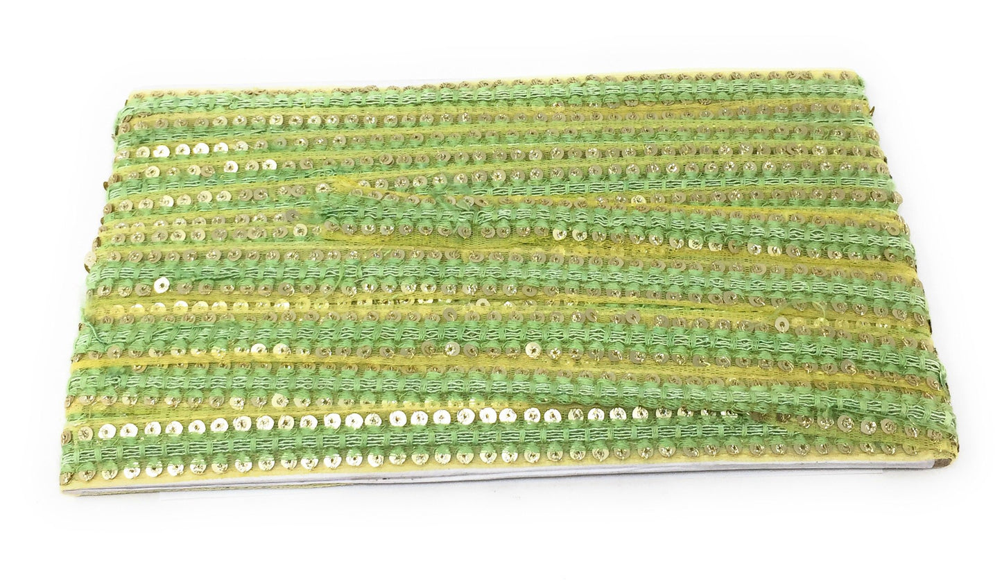 Light Green Sequins Embroidery Saree Border Trim - 9 Meter Roll