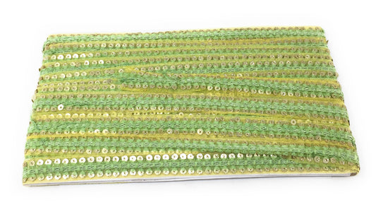 Light Green Sequins Embroidery Saree Border Trim - 9 Meter Roll