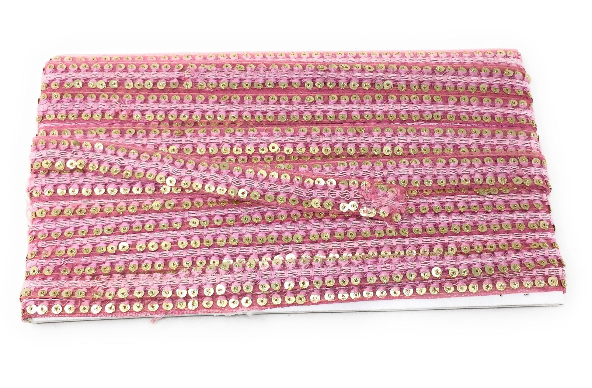 Pink Sequins Embroidery Saree Border Trim - 9 Meter Roll