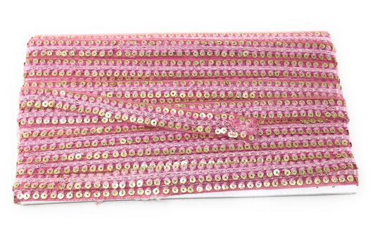 Pink Sequins Embroidery Saree Border Trim - 9 Meter Roll