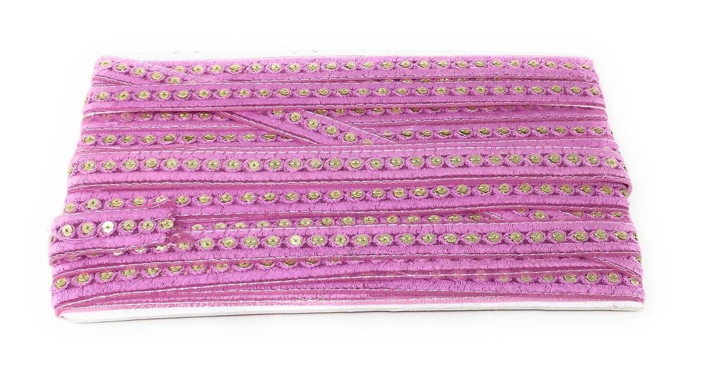 Dark Pink Sequins Embroidery Saree Border Trim - 9 Meter Roll
