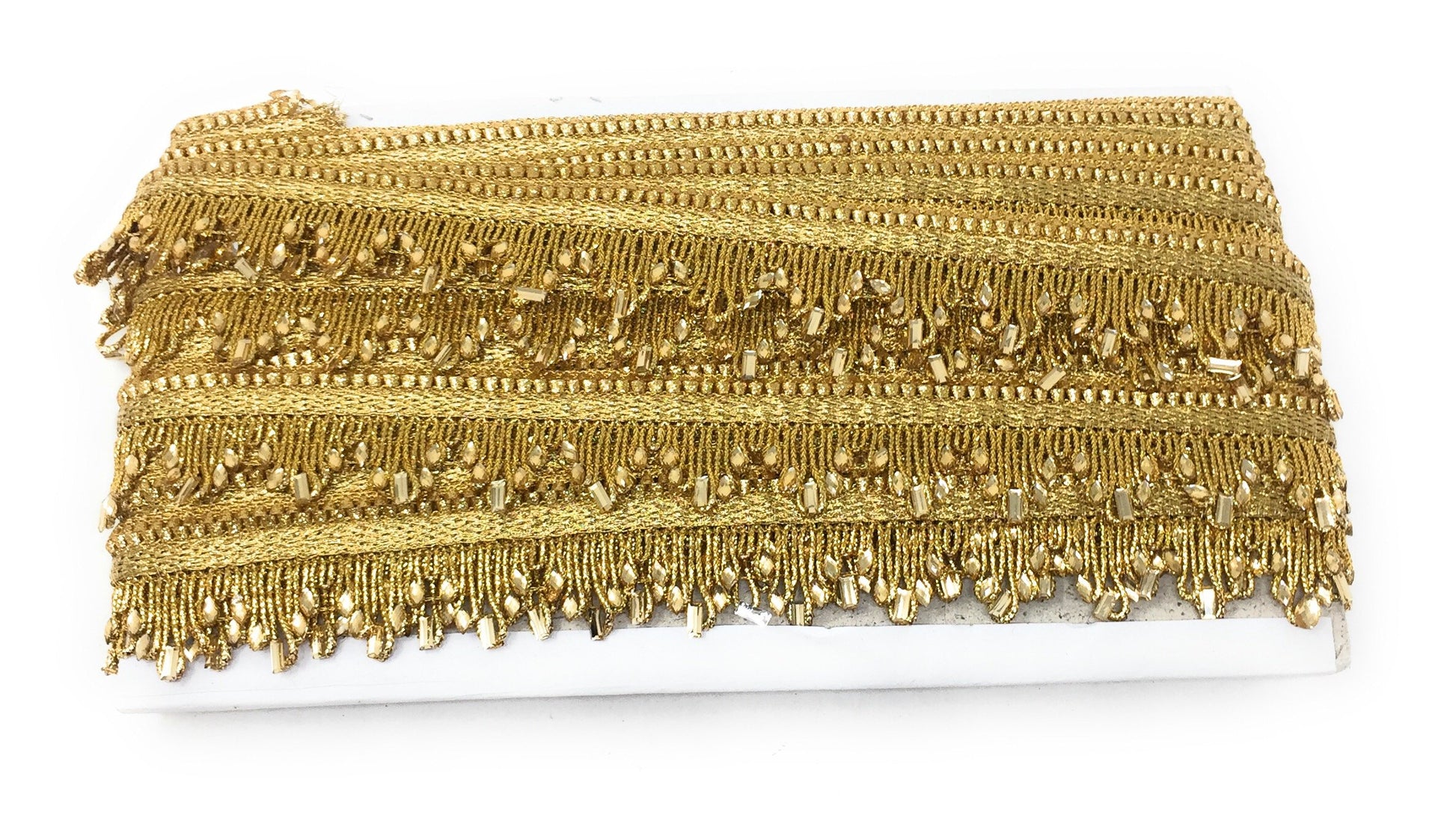 Gold Beaded Embroidered Saree Border Trim - 9 Meter Roll
