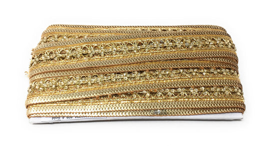 Gold Beaded Sequins Saree Border Trim - 9 Meter Roll