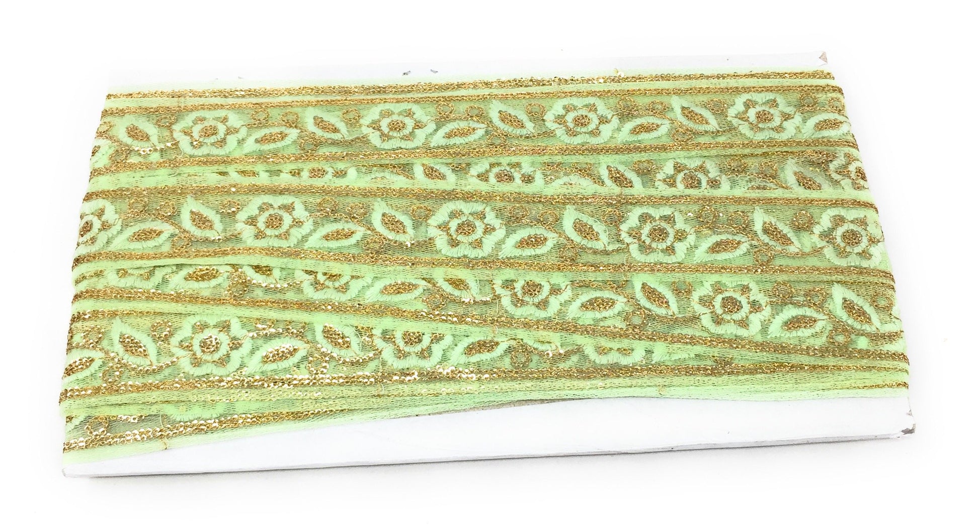 Pastel Green Sequins Embroidery Saree Border Trim - 9 Meter Roll