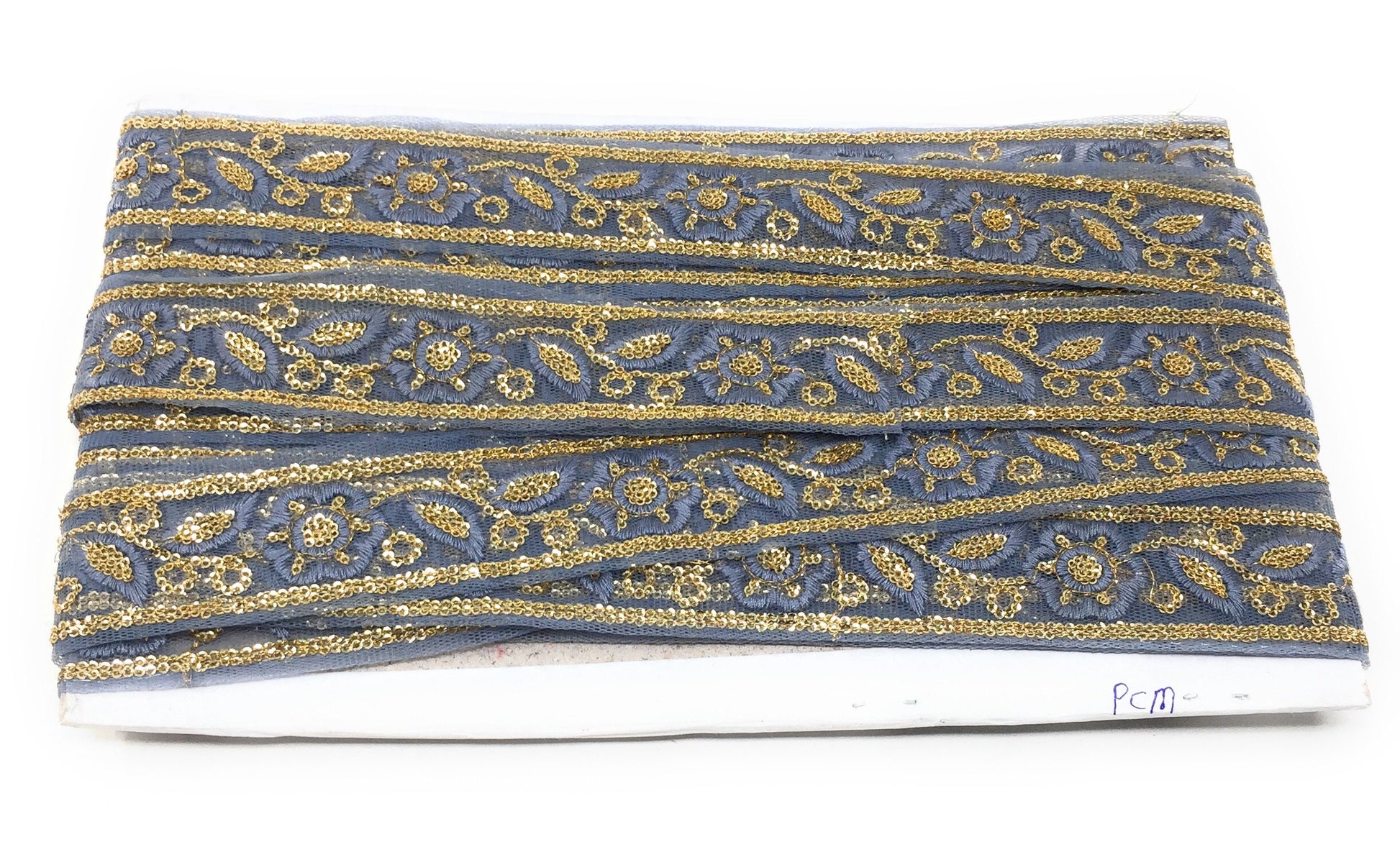 Pastel Grey Sequins Embroidery Saree Border Trim - 9 Meter Roll