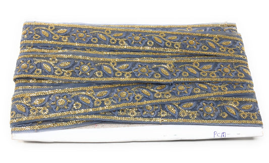 Pastel Grey Sequins Embroidery Saree Border Trim - 9 Meter Roll