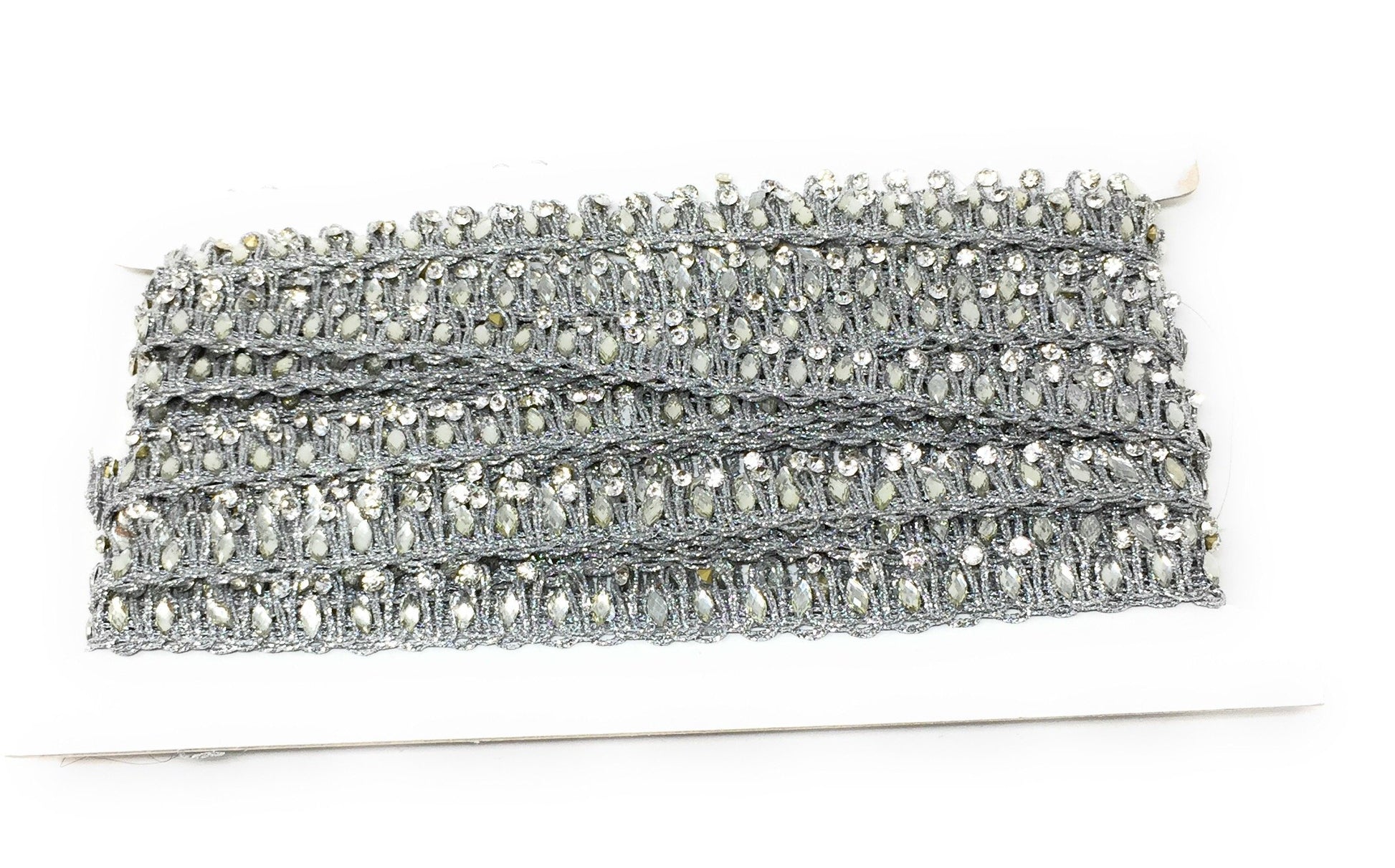 Silver Beaded Sequins Saree Border Trim - 9 Meter Roll